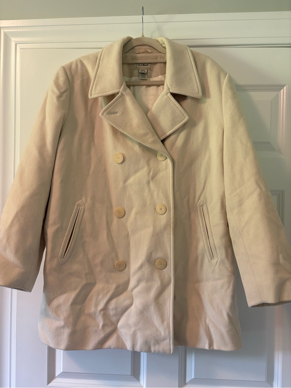 LL Bean Women's Cream Double-Breasted Wool Coat